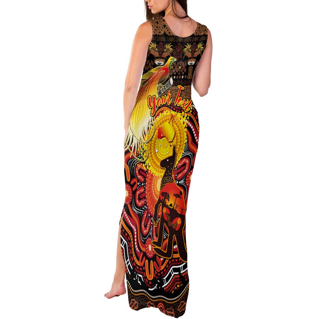Personalized Australia and Papua New Guinea Together Tank Maxi Dress Kangaroo Aboriginal Art and Bird-of-paradise Oro Tribal Motifs - Aussie Hoodie