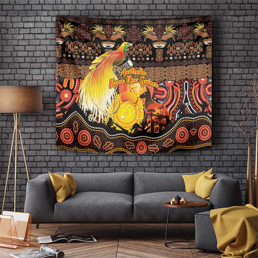 Australia and Papua New Guinea Together Tapestry Kangaroo Aboriginal Art and Bird-of-paradise Oro Tribal Motifs - Aussie Hoodie