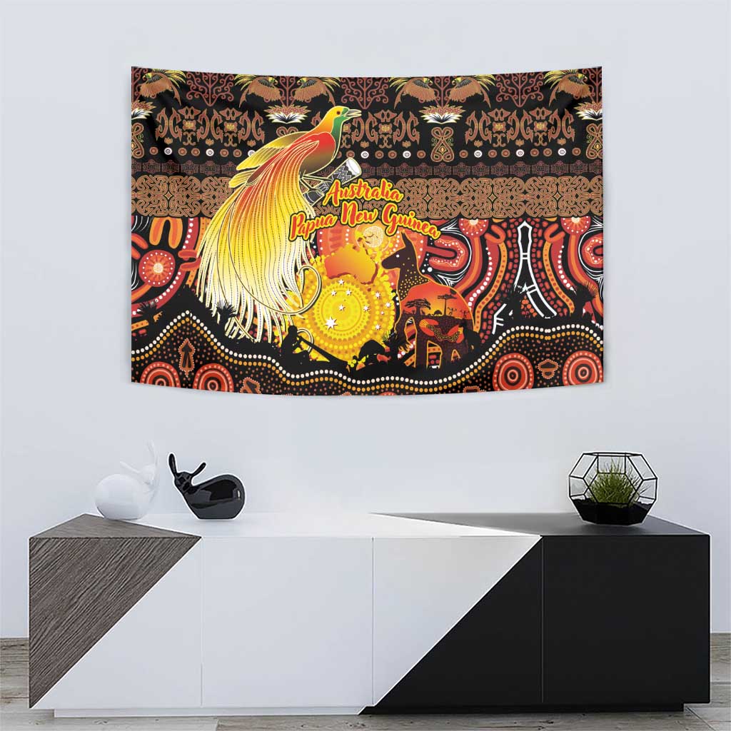 Australia and Papua New Guinea Together Tapestry Kangaroo Aboriginal Art and Bird-of-paradise Oro Tribal Motifs - Aussie Hoodie