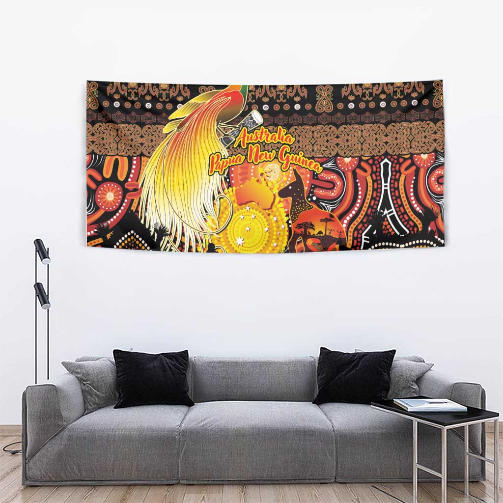 Australia and Papua New Guinea Together Tapestry Kangaroo Aboriginal Art and Bird-of-paradise Oro Tribal Motifs - Aussie Hoodie