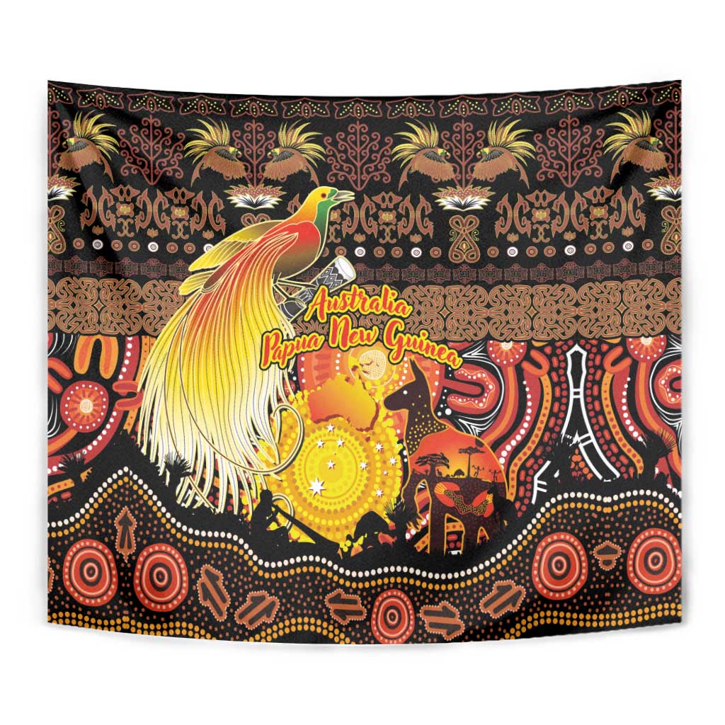 Australia and Papua New Guinea Together Tapestry Kangaroo Aboriginal Art and Bird-of-paradise Oro Tribal Motifs - Aussie Hoodie