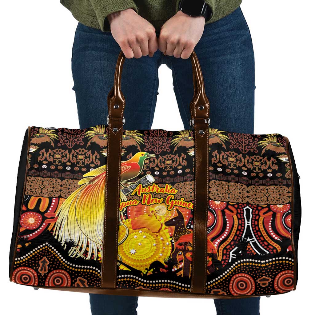 Australia and Papua New Guinea Together Travel Bag Kangaroo Aboriginal Art and Bird-of-paradise Oro Tribal Motifs - Aussie Hoodie