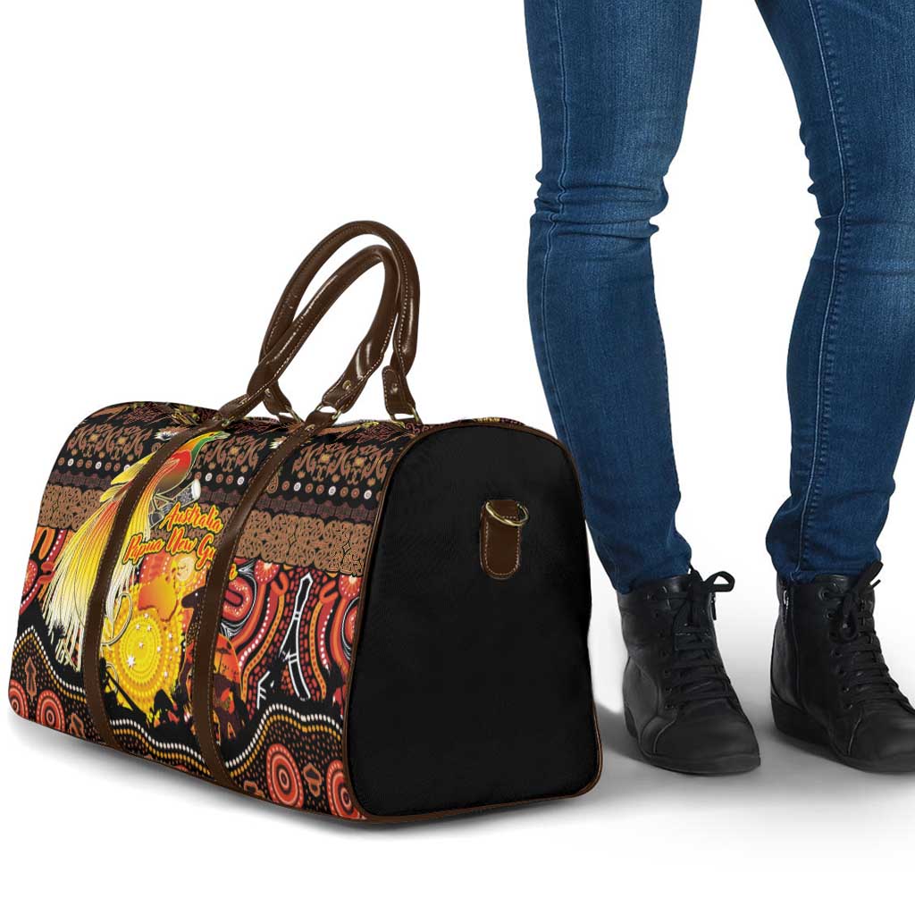 Australia and Papua New Guinea Together Travel Bag Kangaroo Aboriginal Art and Bird-of-paradise Oro Tribal Motifs - Aussie Hoodie