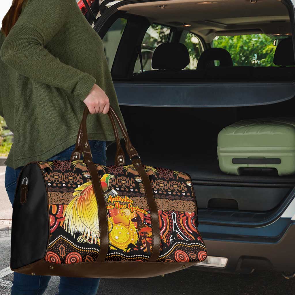 Australia and Papua New Guinea Together Travel Bag Kangaroo Aboriginal Art and Bird-of-paradise Oro Tribal Motifs - Aussie Hoodie