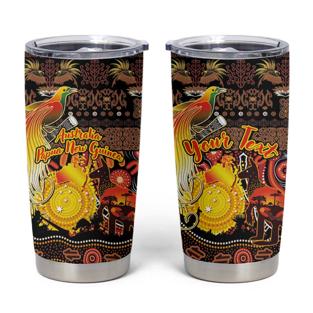 Personalized Australia and Papua New Guinea Together Tumbler Cup Kangaroo Aboriginal Art and Bird-of-paradise Oro Tribal Motifs - Aussie Hoodie