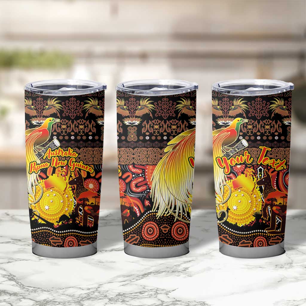 Personalized Australia and Papua New Guinea Together Tumbler Cup Kangaroo Aboriginal Art and Bird-of-paradise Oro Tribal Motifs - Aussie Hoodie