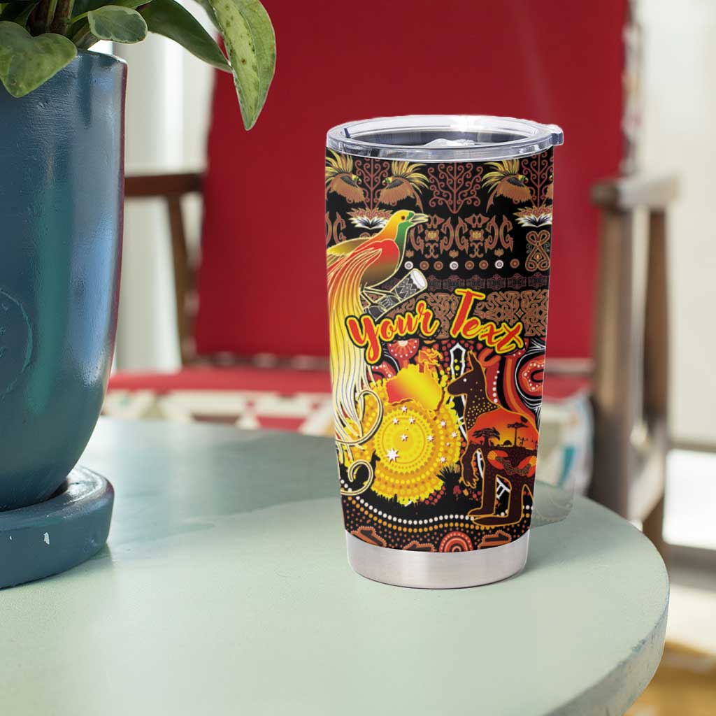 Personalized Australia and Papua New Guinea Together Tumbler Cup Kangaroo Aboriginal Art and Bird-of-paradise Oro Tribal Motifs - Aussie Hoodie
