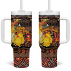 Personalized Australia and Papua New Guinea Together Tumbler With Handle Kangaroo Aboriginal Art and Bird-of-paradise Oro Tribal Motifs - Aussie Hoodie