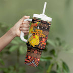 Personalized Australia and Papua New Guinea Together Tumbler With Handle Kangaroo Aboriginal Art and Bird-of-paradise Oro Tribal Motifs - Aussie Hoodie
