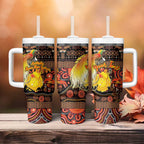 Personalized Australia and Papua New Guinea Together Tumbler With Handle Kangaroo Aboriginal Art and Bird-of-paradise Oro Tribal Motifs - Aussie Hoodie