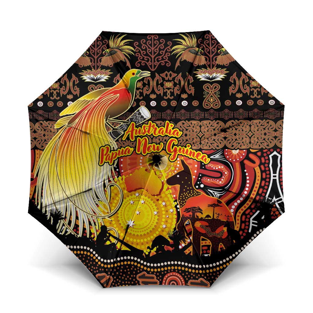 Australia and Papua New Guinea Together Umbrella Kangaroo Aboriginal Art and Bird-of-paradise Oro Tribal Motifs - Aussie Hoodie
