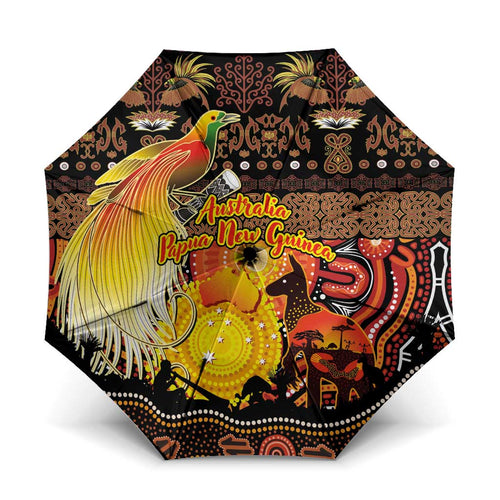 Australia and Papua New Guinea Together Umbrella Kangaroo Aboriginal Art and Bird-of-paradise Oro Tribal Motifs - Aussie Hoodie