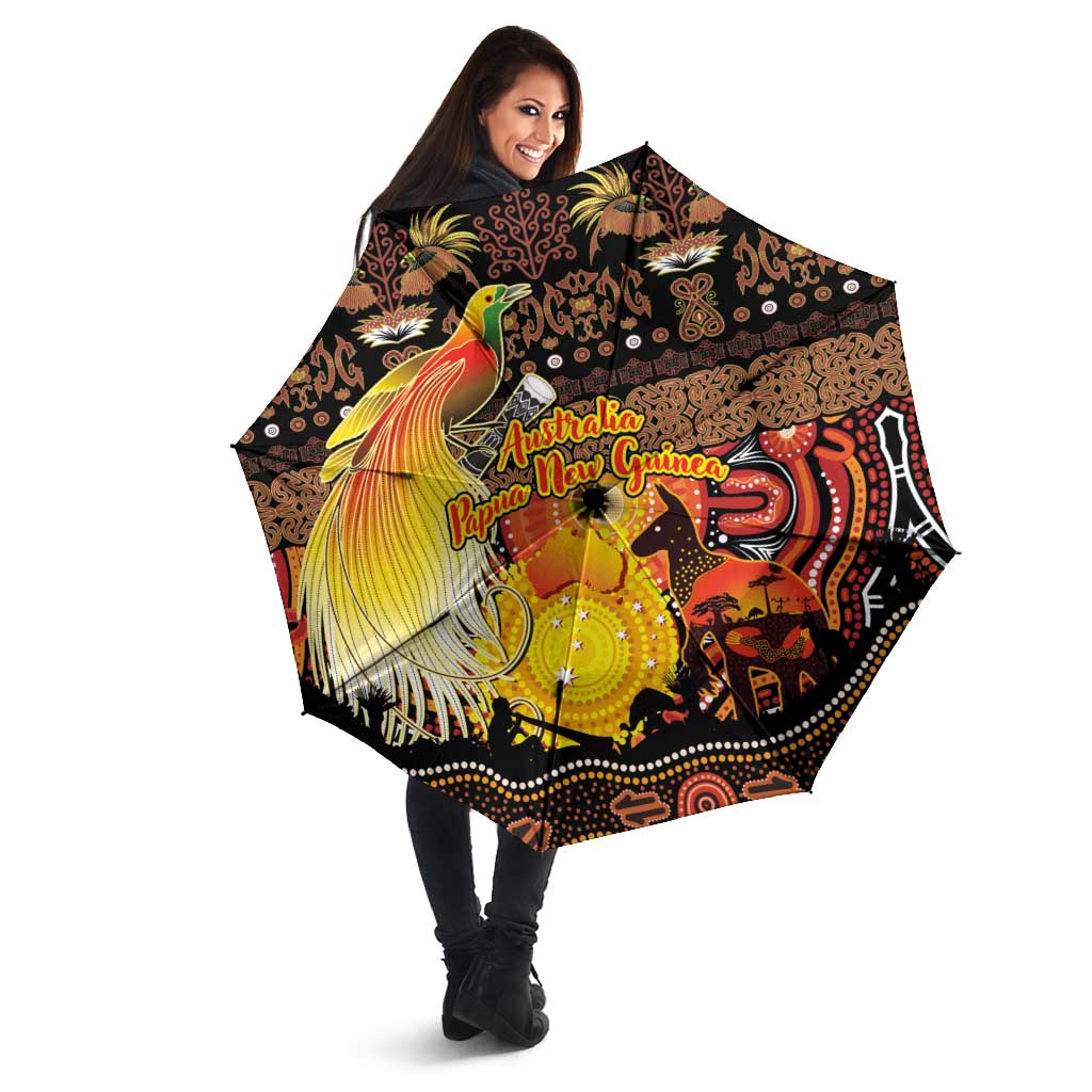 Australia and Papua New Guinea Together Umbrella Kangaroo Aboriginal Art and Bird-of-paradise Oro Tribal Motifs - Aussie Hoodie