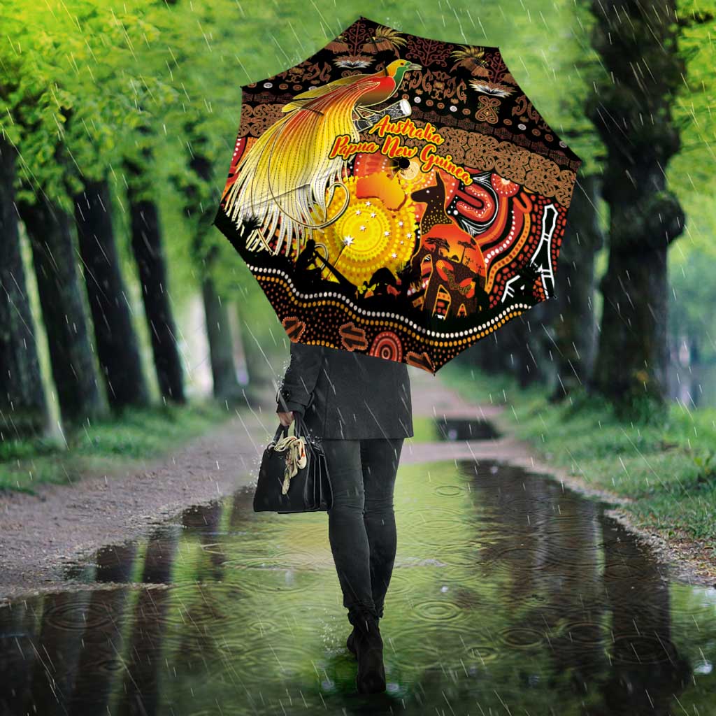 Australia and Papua New Guinea Together Umbrella Kangaroo Aboriginal Art and Bird-of-paradise Oro Tribal Motifs - Aussie Hoodie
