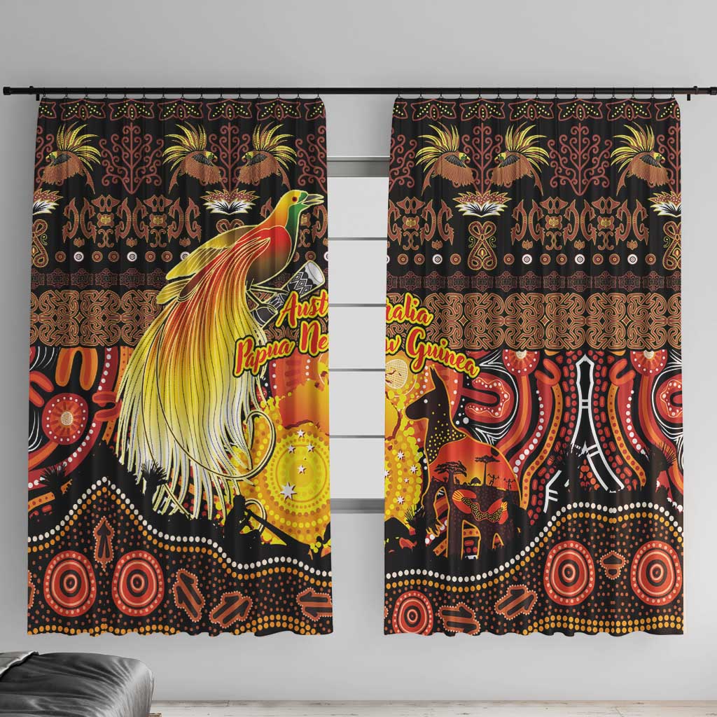 Australia and Papua New Guinea Together Window Curtain Kangaroo Aboriginal Art and Bird-of-paradise Oro Tribal Motifs - Aussie Hoodie