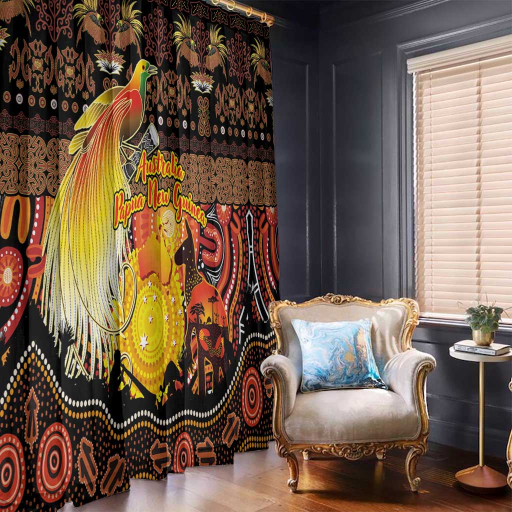 Australia and Papua New Guinea Together Window Curtain Kangaroo Aboriginal Art and Bird-of-paradise Oro Tribal Motifs - Aussie Hoodie