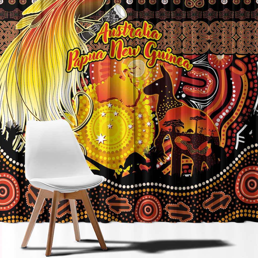 Australia and Papua New Guinea Together Window Curtain Kangaroo Aboriginal Art and Bird-of-paradise Oro Tribal Motifs - Aussie Hoodie