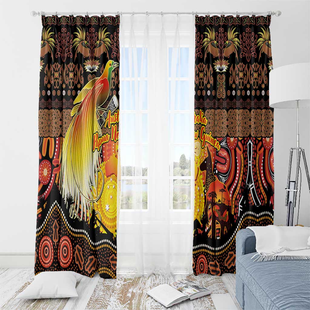 Australia and Papua New Guinea Together Window Curtain Kangaroo Aboriginal Art and Bird-of-paradise Oro Tribal Motifs - Aussie Hoodie