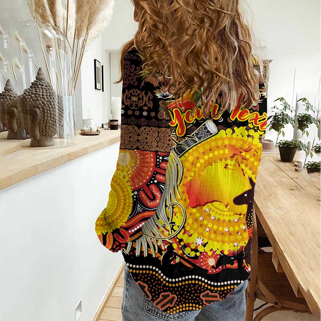 Personalized Australia and Papua New Guinea Together Women Casual Shirt Kangaroo Aboriginal Art and Bird-of-paradise Oro Tribal Motifs - Aussie Hoodie
