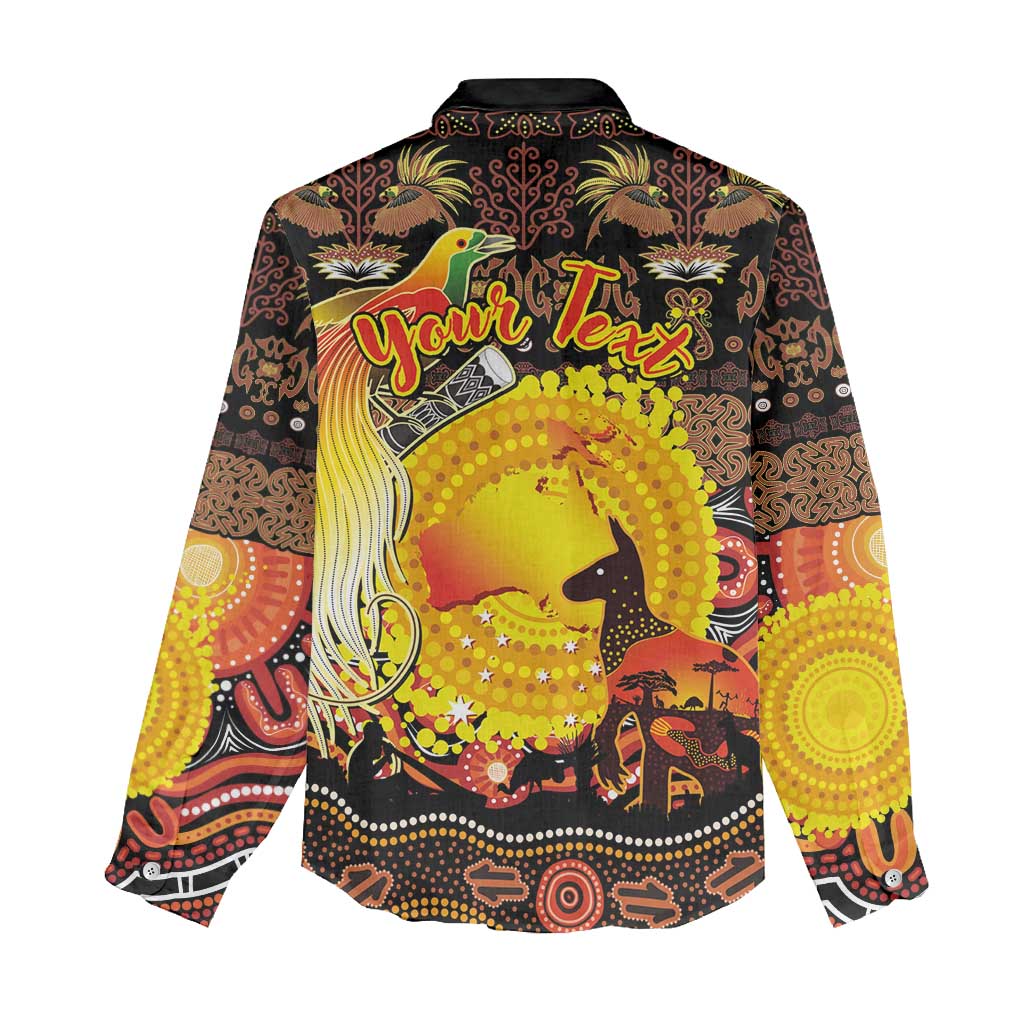 Personalized Australia and Papua New Guinea Together Women Casual Shirt Kangaroo Aboriginal Art and Bird-of-paradise Oro Tribal Motifs - Aussie Hoodie