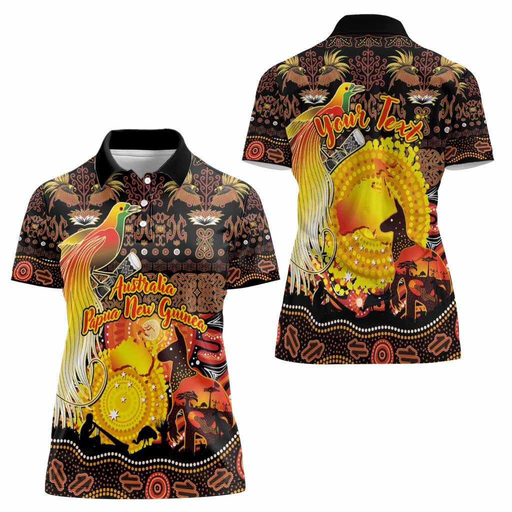 Personalized Australia and Papua New Guinea Together Women Polo Shirt Kangaroo Aboriginal Art and Bird-of-paradise Oro Tribal Motifs - Aussie Hoodie