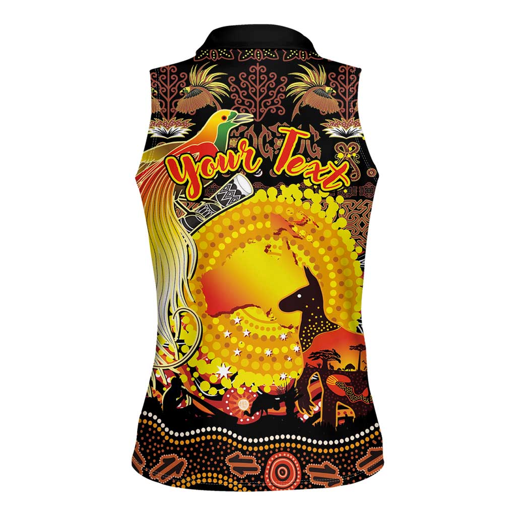 Personalized Australia and Papua New Guinea Together Women Sleeveless Polo Shirt Kangaroo Aboriginal Art and Bird-of-paradise Oro Tribal Motifs - Aussie Hoodie