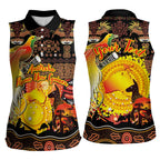 Personalized Australia and Papua New Guinea Together Women Sleeveless Polo Shirt Kangaroo Aboriginal Art and Bird-of-paradise Oro Tribal Motifs - Aussie Hoodie