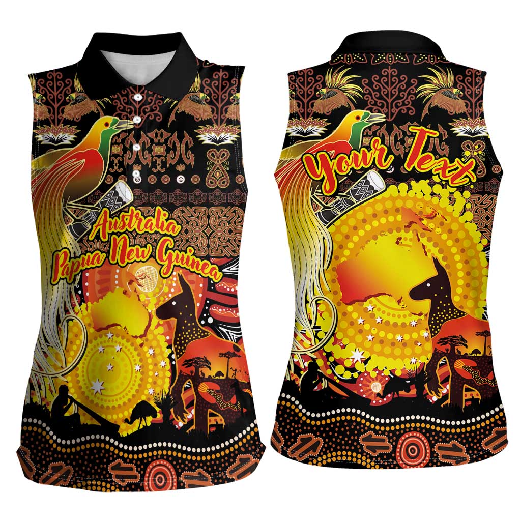 Personalized Australia and Papua New Guinea Together Women Sleeveless Polo Shirt Kangaroo Aboriginal Art and Bird-of-paradise Oro Tribal Motifs - Aussie Hoodie