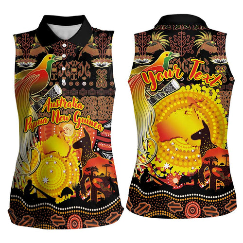 Personalized Australia and Papua New Guinea Together Women Sleeveless Polo Shirt Kangaroo Aboriginal Art and Bird-of-paradise Oro Tribal Motifs - Aussie Hoodie