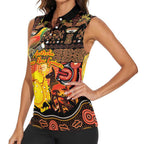Personalized Australia and Papua New Guinea Together Women Sleeveless Polo Shirt Kangaroo Aboriginal Art and Bird-of-paradise Oro Tribal Motifs - Aussie Hoodie