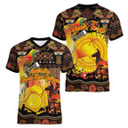 Personalized Australia and Papua New Guinea Together Women V-Neck T-Shirt Kangaroo Aboriginal Art and Bird-of-paradise Oro Tribal Motifs - Aussie Hoodie