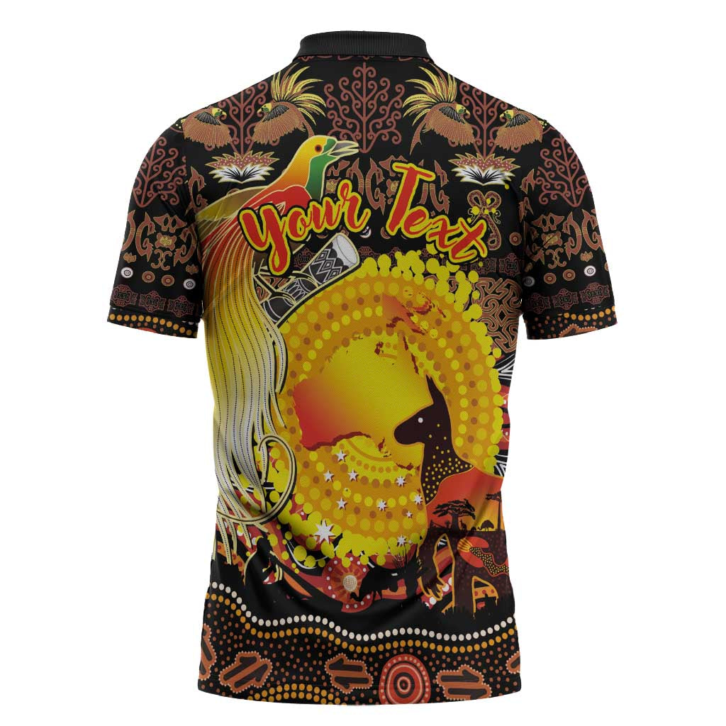 Personalized Australia and Papua New Guinea Together Zipper Polo Shirt Kangaroo Aboriginal Art and Bird-of-paradise Oro Tribal Motifs - Aussie Hoodie