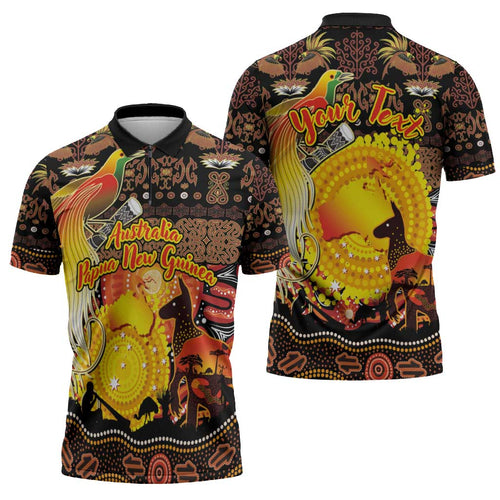 Personalized Australia and Papua New Guinea Together Zipper Polo Shirt Kangaroo Aboriginal Art and Bird-of-paradise Oro Tribal Motifs - Aussie Hoodie