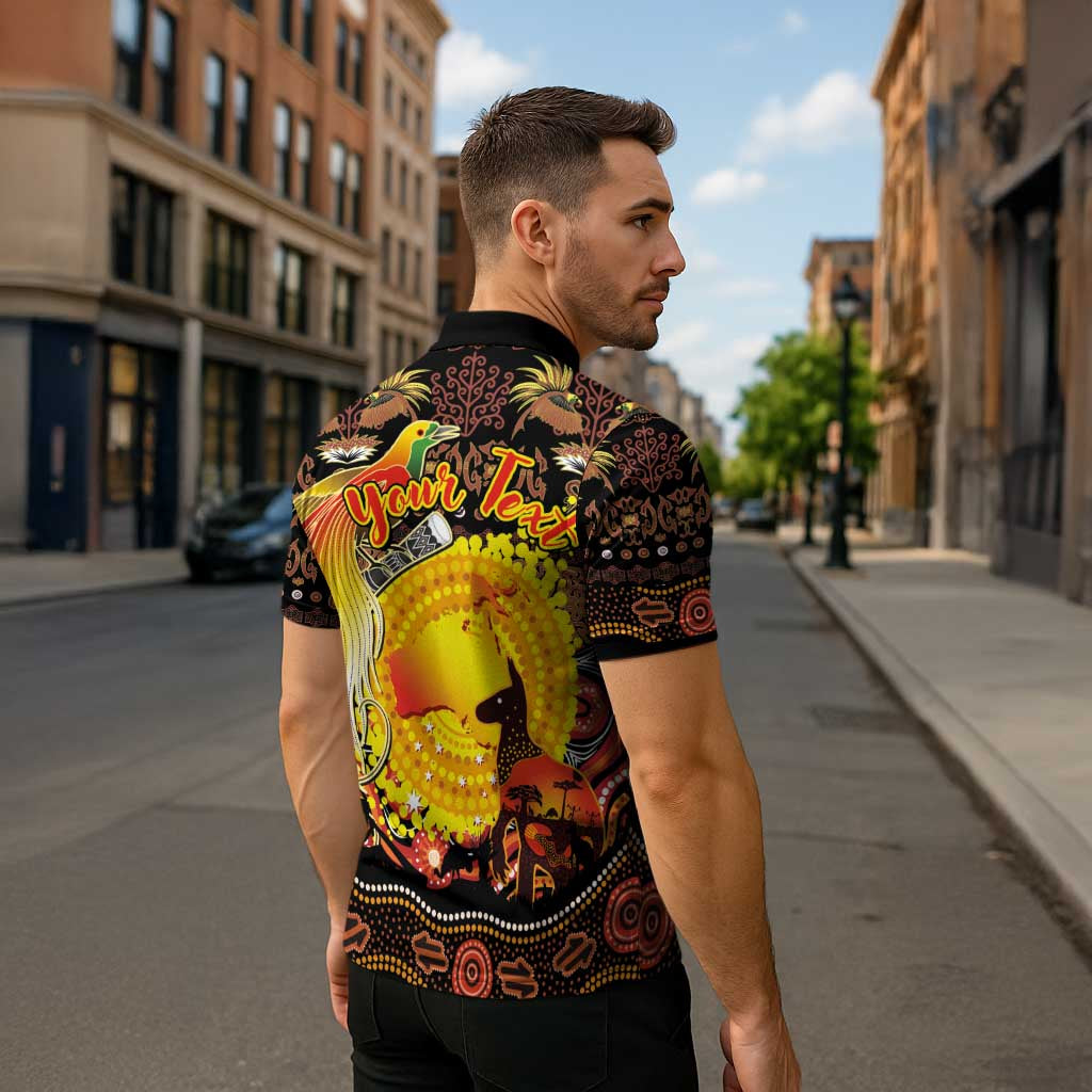 Personalized Australia and Papua New Guinea Together Zipper Polo Shirt Kangaroo Aboriginal Art and Bird-of-paradise Oro Tribal Motifs - Aussie Hoodie