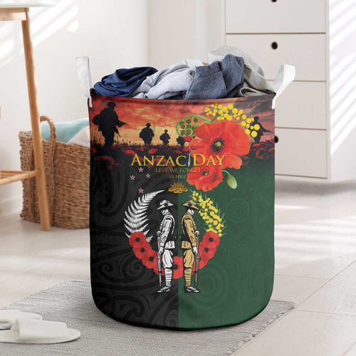 New Zealand and Australia ANZAC Day Laundry Basket Lest We Forget Indigenous and Maori Pattern