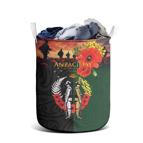 New Zealand and Australia ANZAC Day Laundry Basket Lest We Forget Indigenous and Maori Pattern
