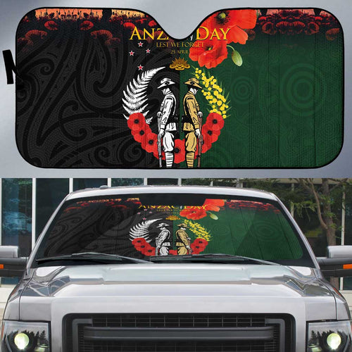 New Zealand and Australia ANZAC Day Auto Sun Shade Lest We Forget Indigenous and Maori Pattern