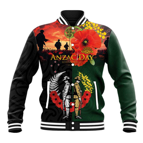 New Zealand and Australia ANZAC Day Baseball Jacket Lest We Forget Indigenous and Maori Pattern