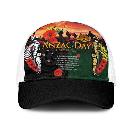 New Zealand and Australia ANZAC Day Baseball Net Cap Lest We Forget Indigenous and Maori Pattern