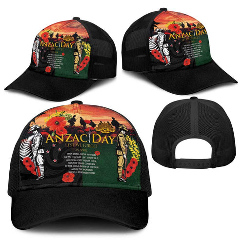 New Zealand and Australia ANZAC Day Baseball Net Cap Lest We Forget Indigenous and Maori Pattern