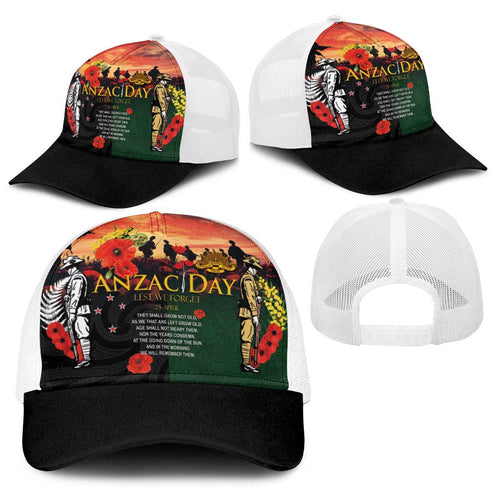 New Zealand and Australia ANZAC Day Baseball Net Cap Lest We Forget Indigenous and Maori Pattern