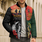New Zealand and Australia ANZAC Day Bomber Puffer Jacket Lest We Forget Indigenous and Maori Pattern