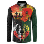 New Zealand and Australia ANZAC Day Button Sweatshirt Lest We Forget Indigenous and Maori Pattern