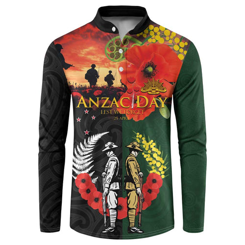 New Zealand and Australia ANZAC Day Button Sweatshirt Lest We Forget Indigenous and Maori Pattern