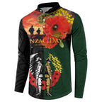 New Zealand and Australia ANZAC Day Button Sweatshirt Lest We Forget Indigenous and Maori Pattern