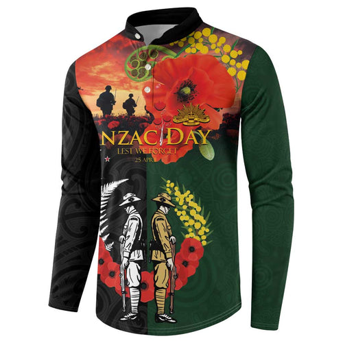 New Zealand and Australia ANZAC Day Button Sweatshirt Lest We Forget Indigenous and Maori Pattern