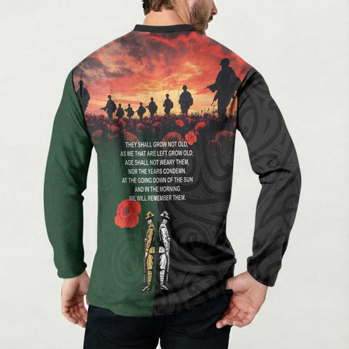 New Zealand and Australia ANZAC Day Button Sweatshirt Lest We Forget Indigenous and Maori Pattern