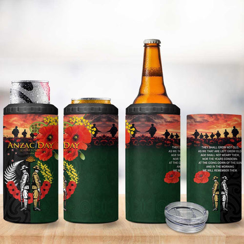 New Zealand and Australia ANZAC Day 4 in 1 Can Cooler Tumbler Lest We Forget Indigenous and Maori Pattern