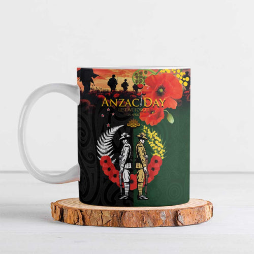 New Zealand and Australia ANZAC Day Ceramic Mug Lest We Forget Indigenous and Maori Pattern