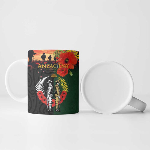 New Zealand and Australia ANZAC Day Ceramic Mug Lest We Forget Indigenous and Maori Pattern